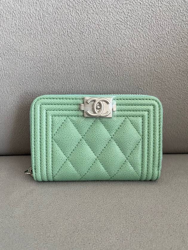 Boy Zip Around Leather Card Wallet Mint Chanel