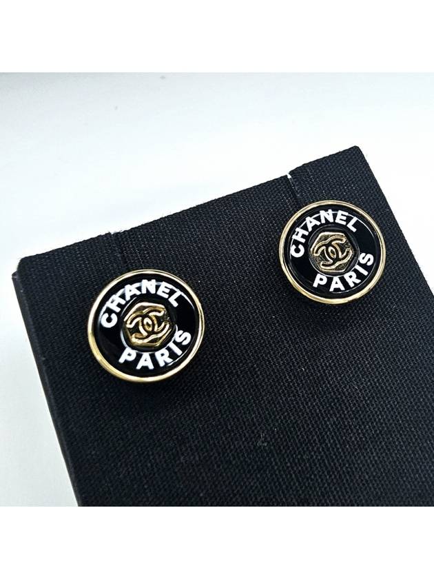 Logo Button Stud Earrings Gold Black Chanel