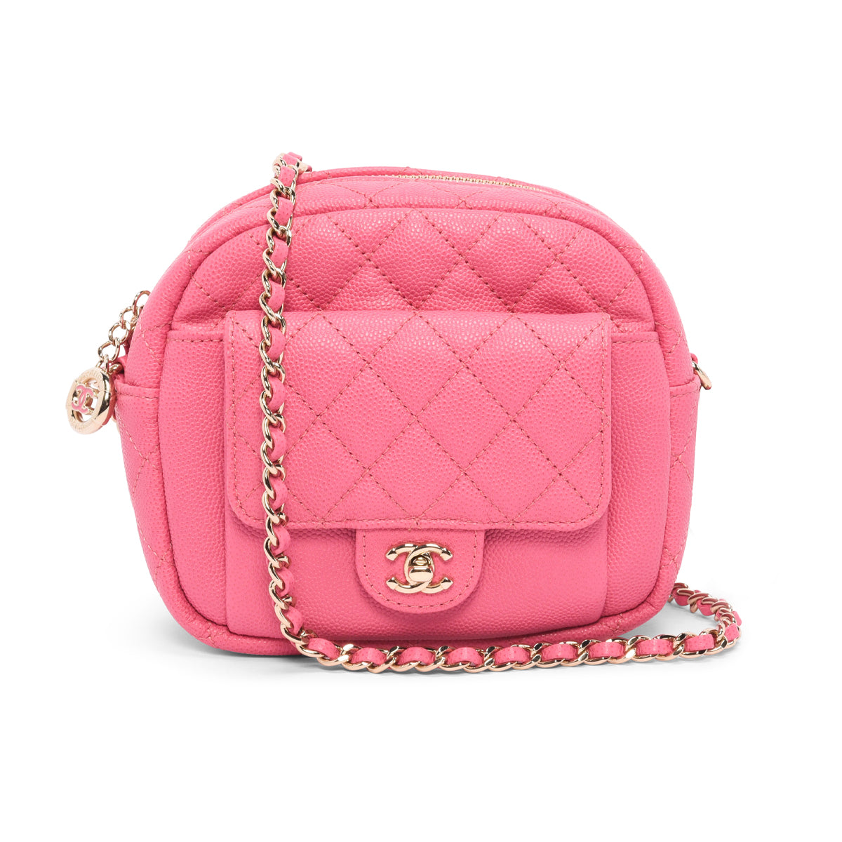 Chanel Pink Quilted Caviar Cc Day Camera Case Bag