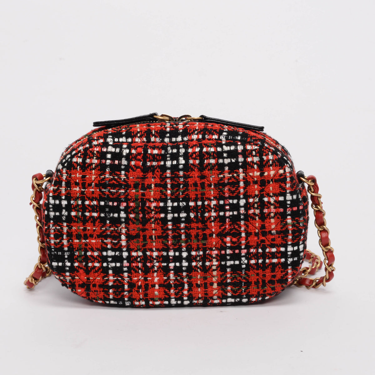 Chanel Red Tweed & Lambskin Coco Midnight Camera Case Bag