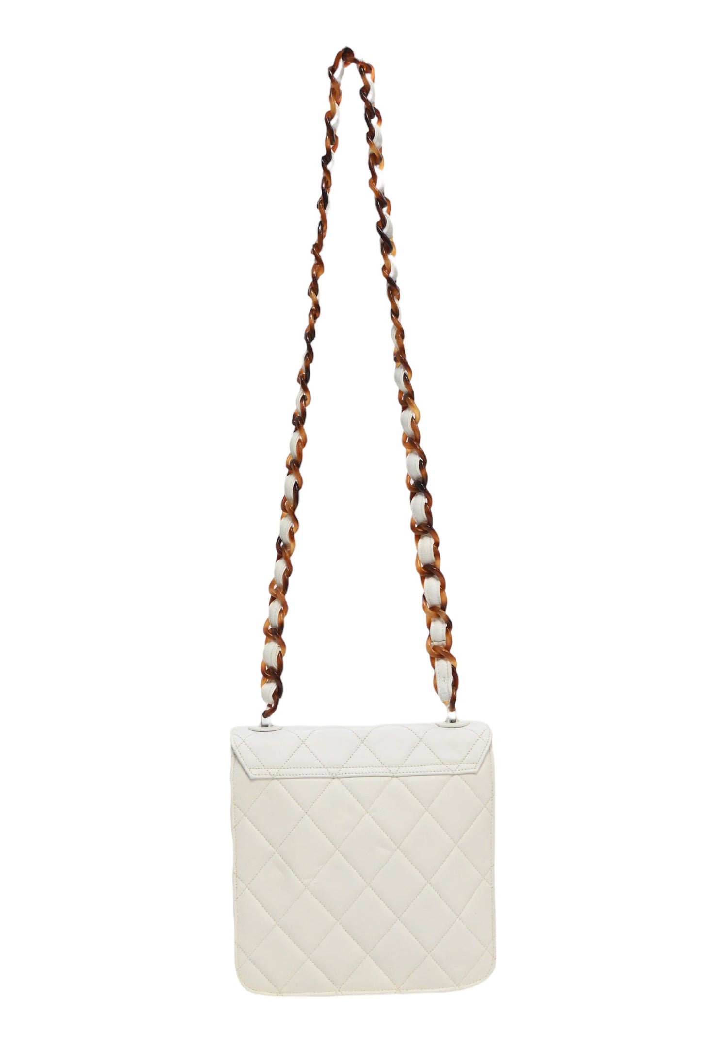 CHANEL White matelasse caviar leather 1994-1996 New crossbody bag with tortoiseshell hardware