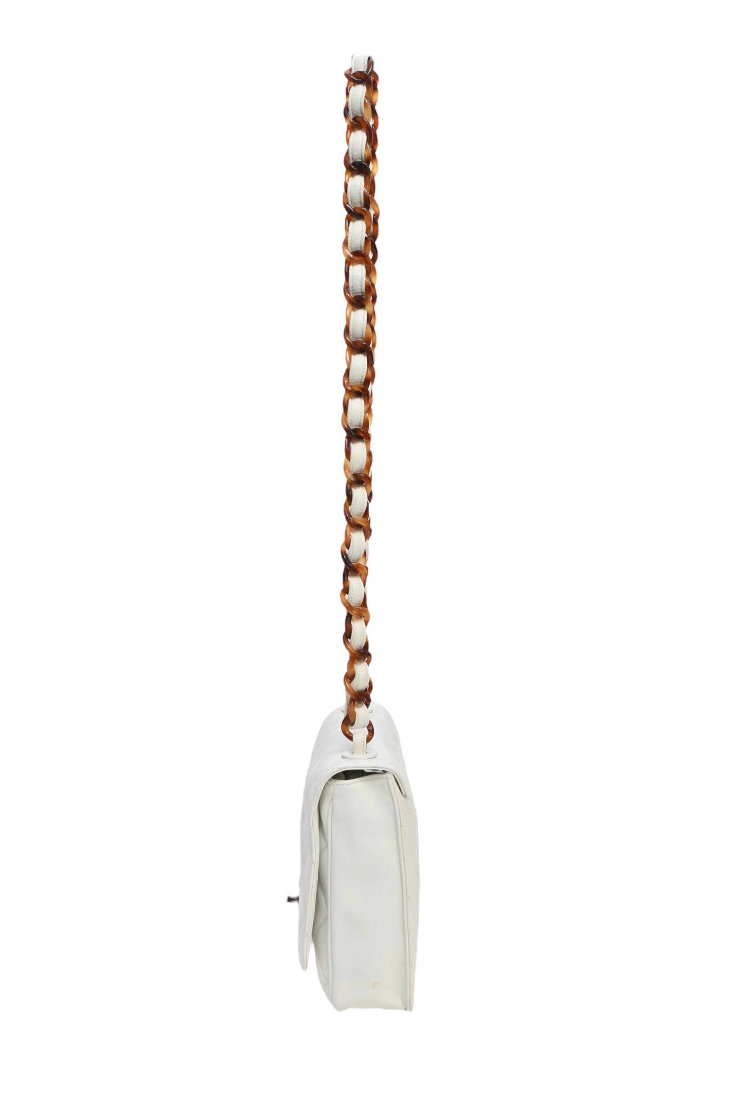 CHANEL White matelasse caviar leather 1994-1996 New crossbody bag with tortoiseshell hardware