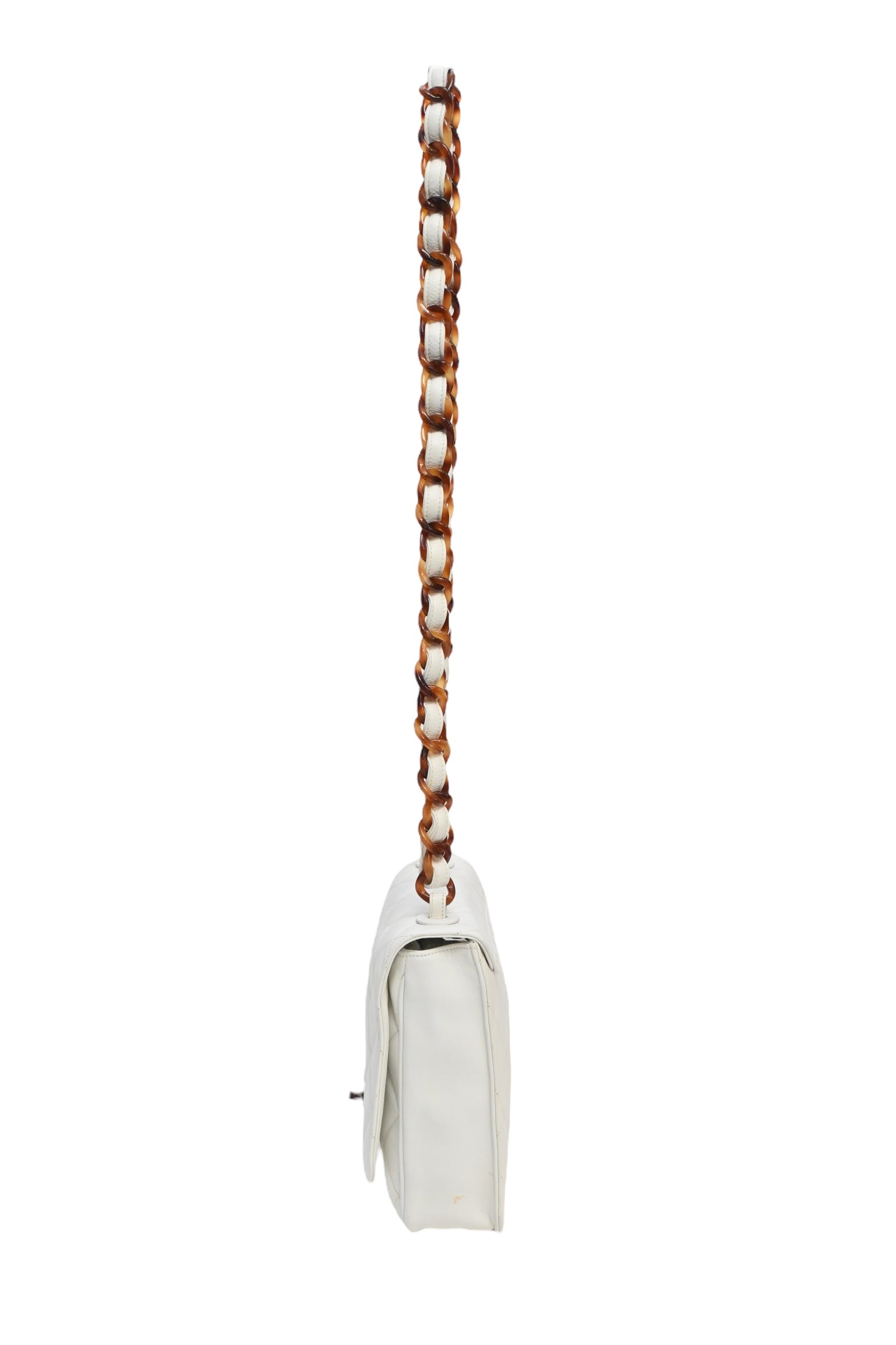 CHANEL White matelasse caviar leather 1994-1996 New crossbody bag with tortoiseshell hardware