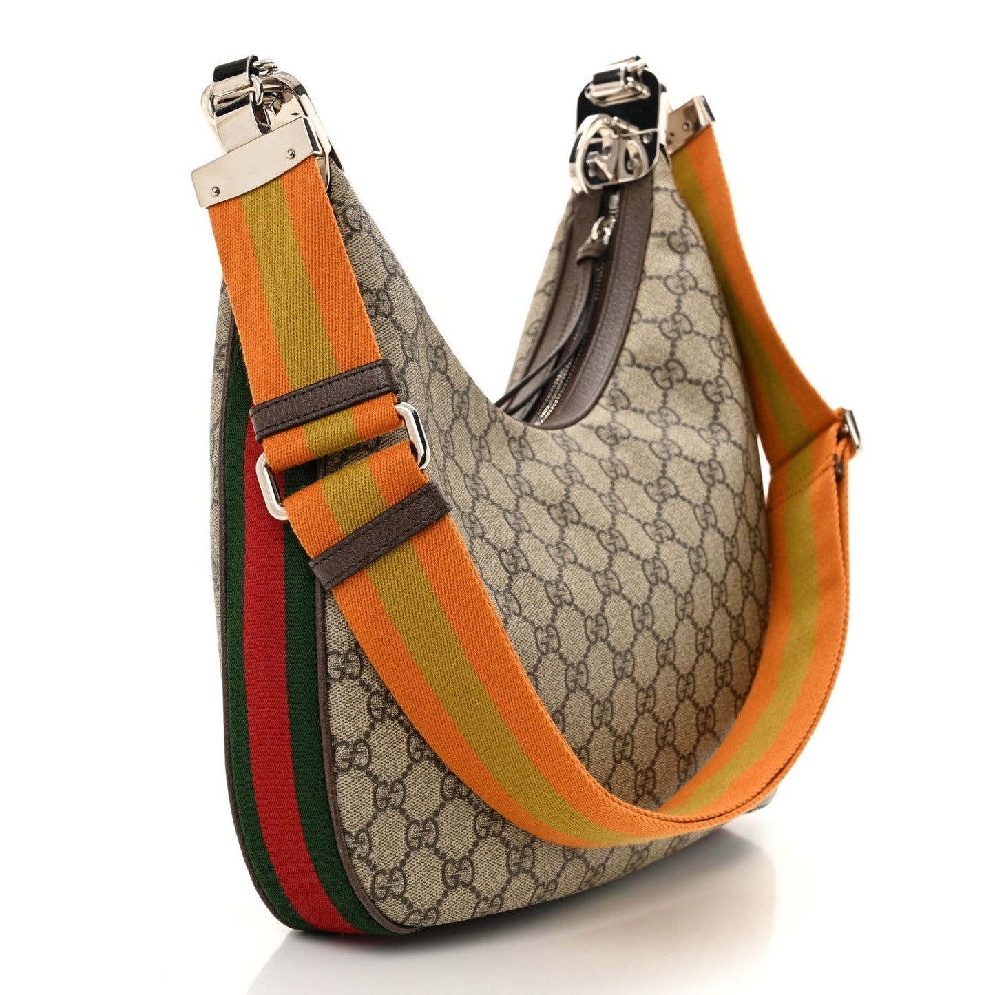Gucci GG Supreme Monogram Textured Calfskin Web Large Attache Shoulder Bag Beige Ebony New Acero