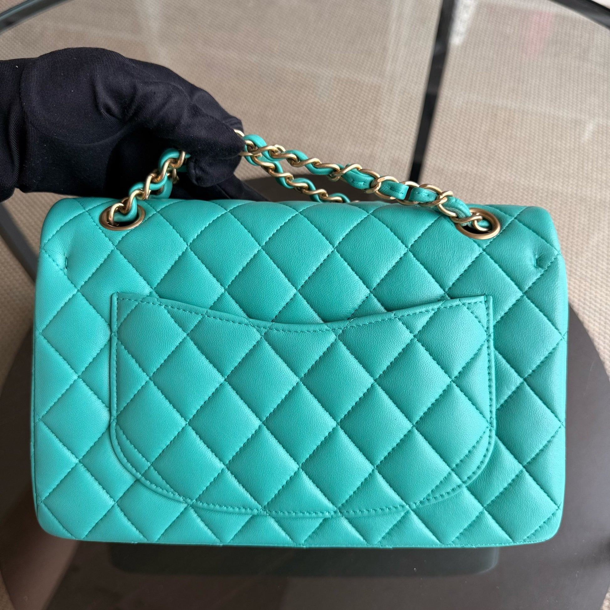 Chanel Classic Flap Small - 23CM Quilted Lambskin Blue Green Gold Hardware Series 27
