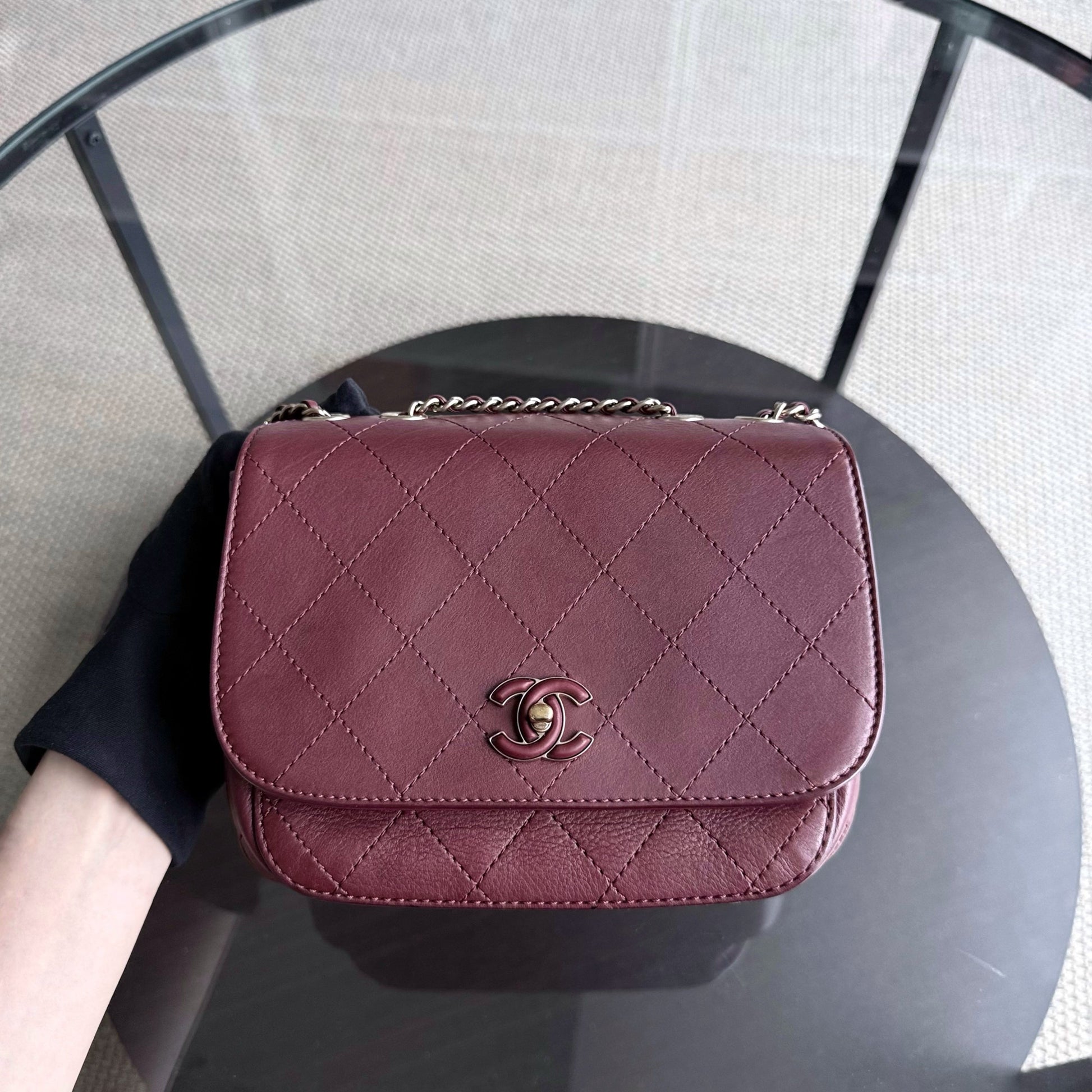 Chanel Flap Bag - Calfskin Stitched Small Flap Burgundy Gold Hardware Series 28
