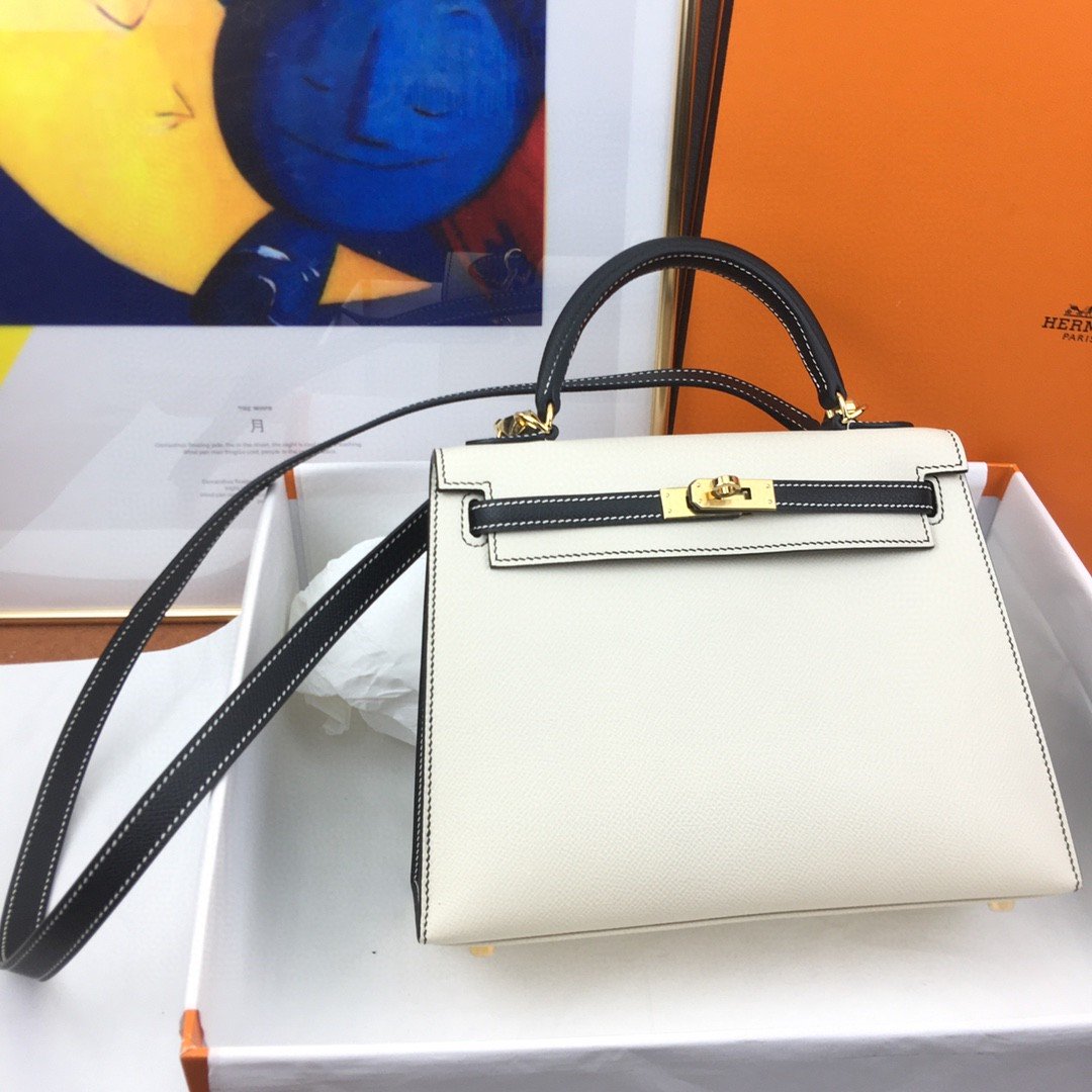 Top Quality Kelly Sellier Epsom Bag For Black White Shoulder Bag