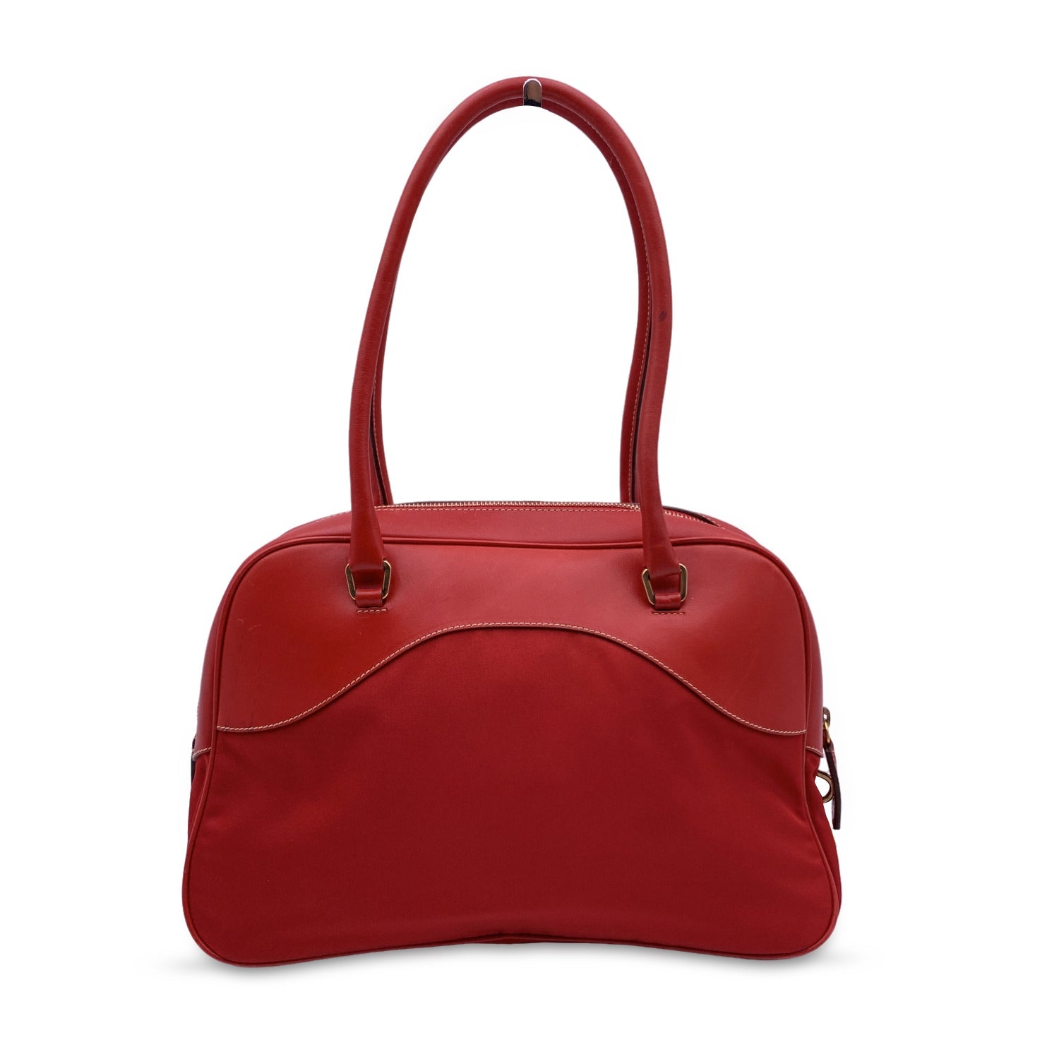 Prada Tessuto Travel And Bowling Bag Leather Canvas Red Travel Bag