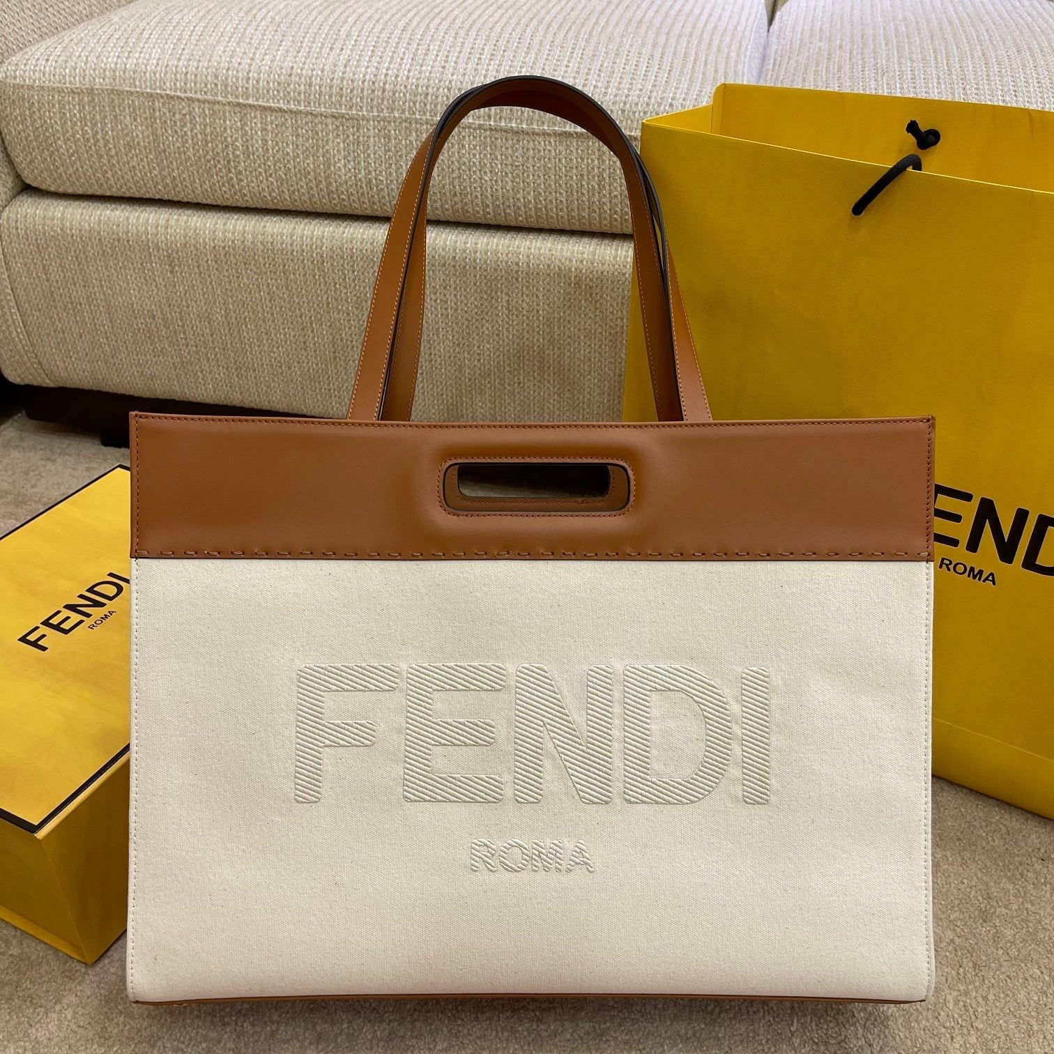 Fi Tote Bag For Women Handbags Ff Canvas Brown