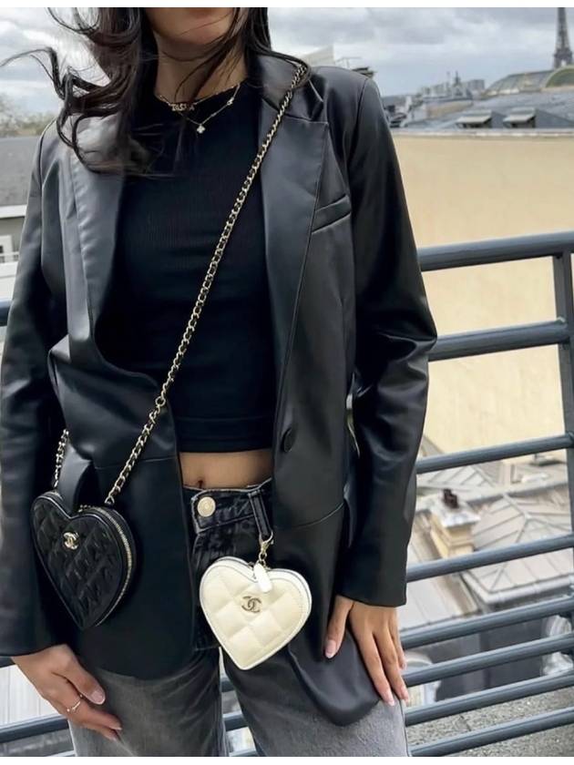 CC Logo Chain Heart Mini Bag Black Chanel