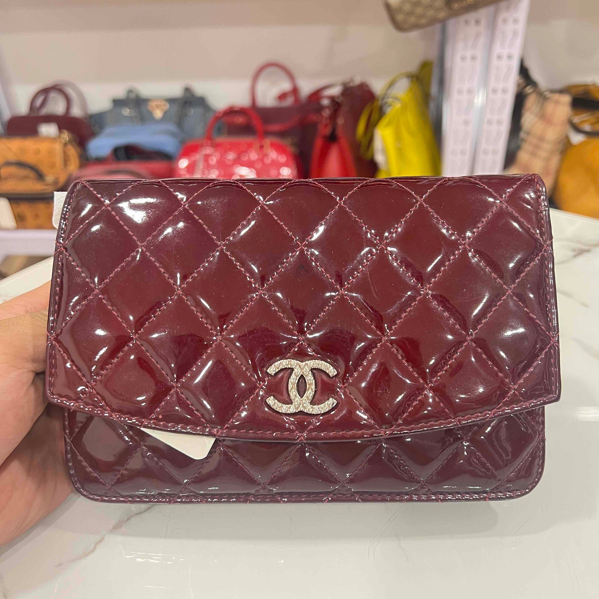 Chanel Red Patent Leather Wallet on Chain WOC Quilted