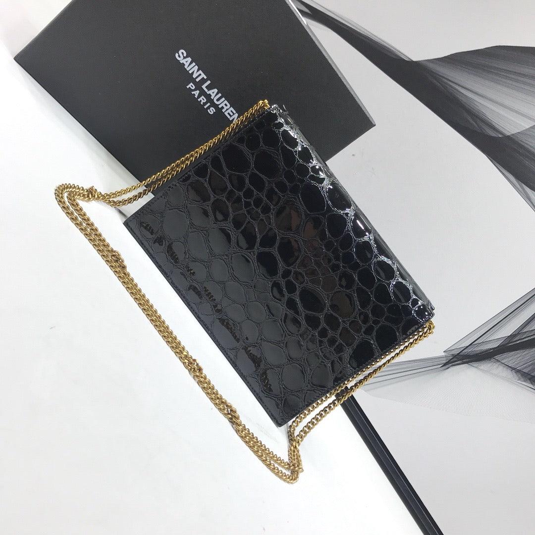 YSL Saint Laurent Cassandra Stone Print 7in 19cm Black Small Crossbody Bag 74In19Cm Ysl