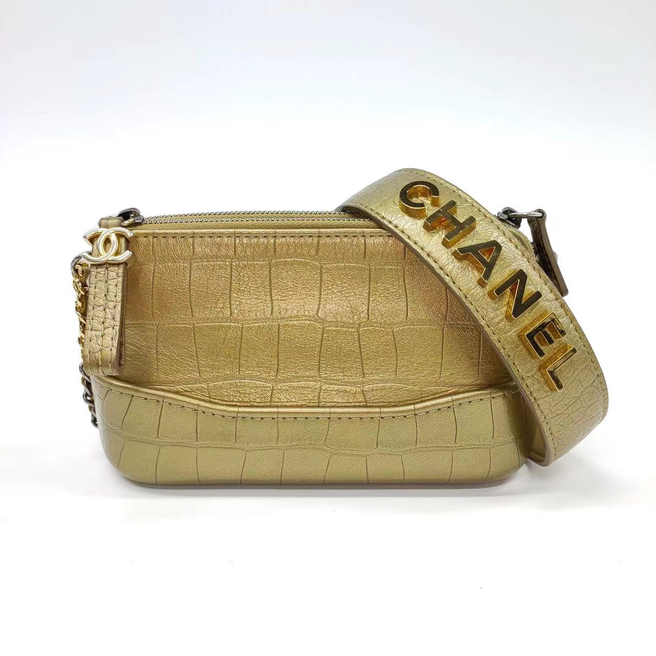 Chanel Gabrielle Crocodile Embossed Calfskin Gold Leather Crossbody Bag
