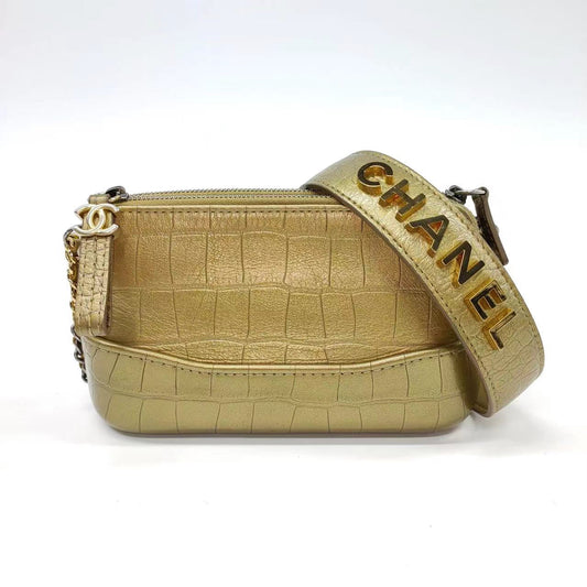 Chanel Gabrielle Crocodile Embossed Calfskin Gold Leather Crossbody Bag