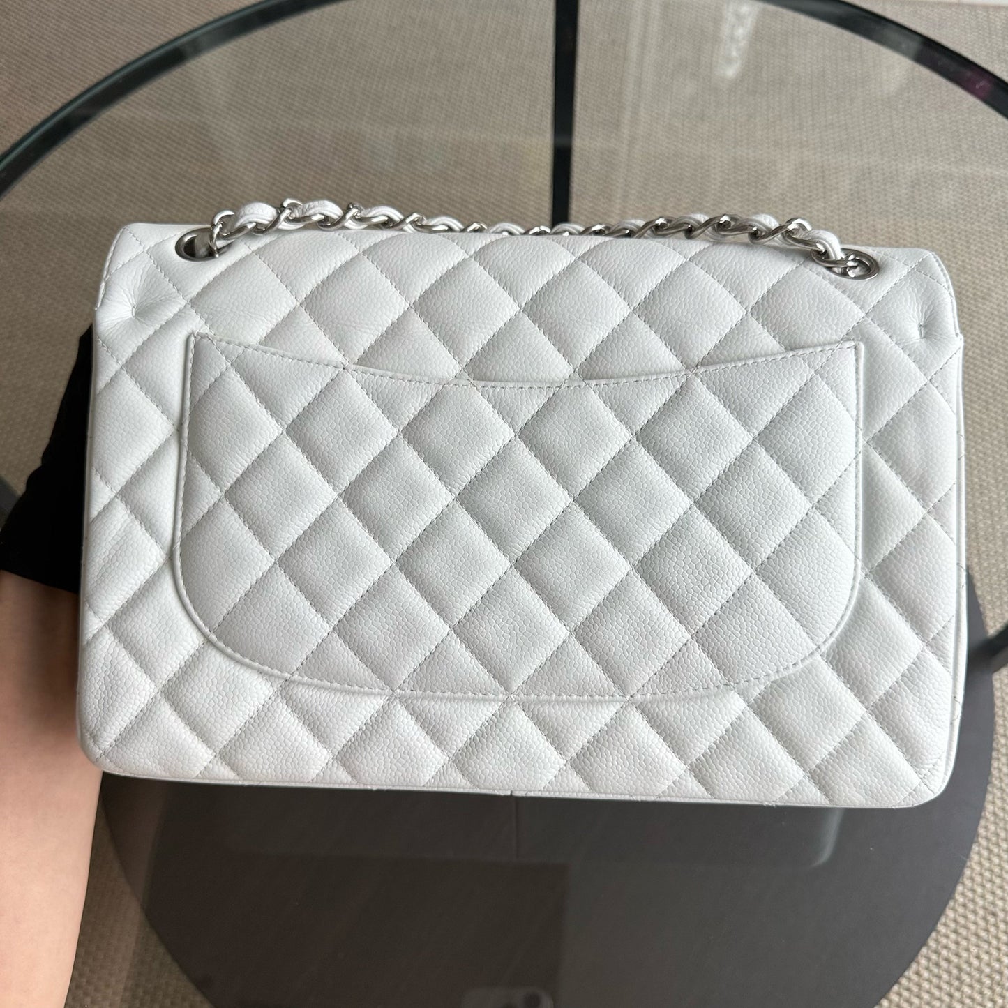 Chanel Classic Flap Jumbo - Caviar Double Flap 30CM Quilted White Silver Hardware Series 14