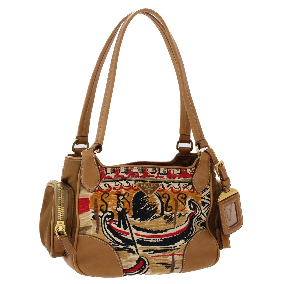 Prada Shoulder Bag Auth Canvas Brown