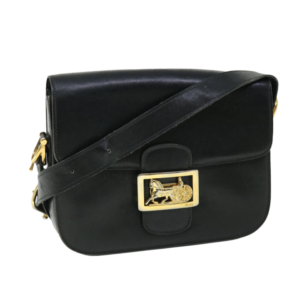 Luxury Horse Carriage Shoulder Bag Ep Leather Black