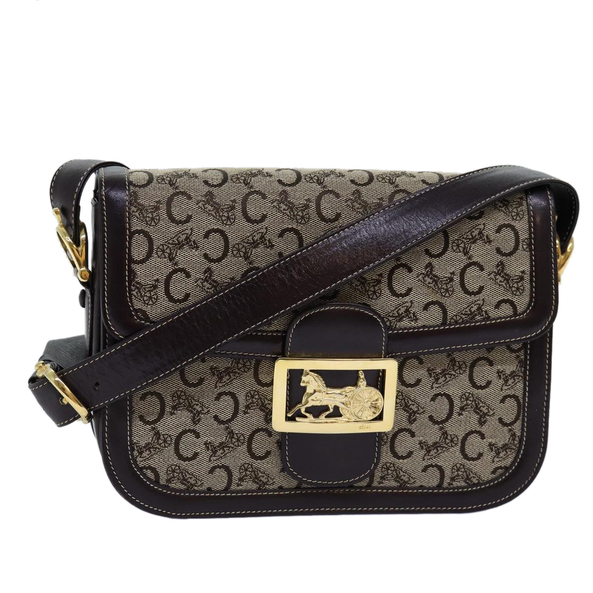 Luxury C Macadam Horse Carriage Shoulder Bag Beige