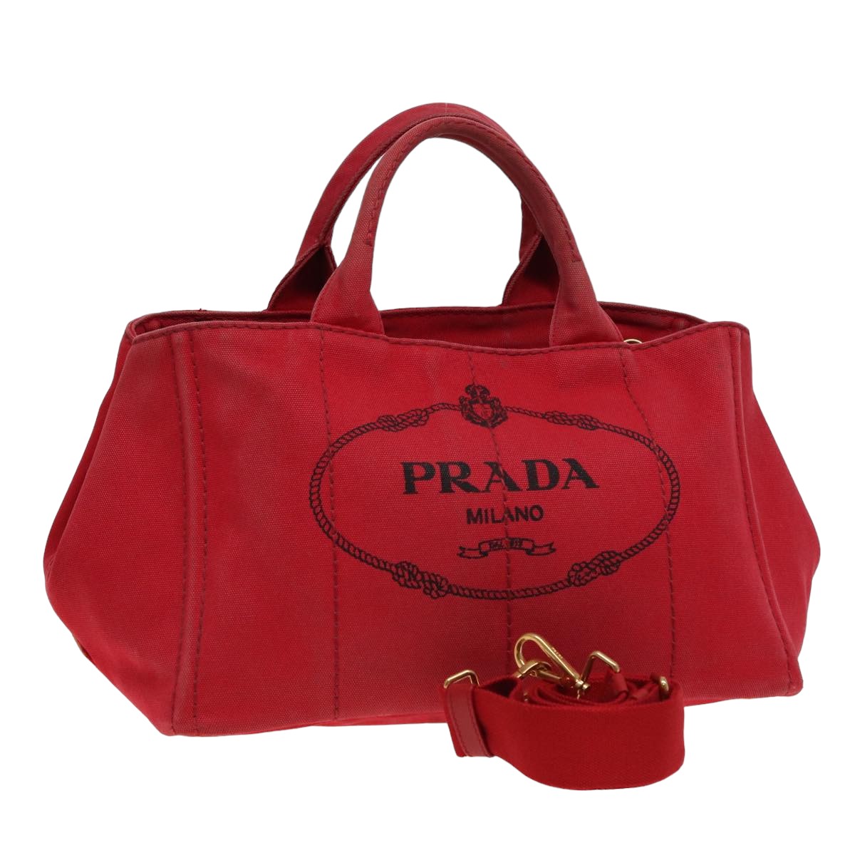 Prada Canapa Mm Hand Bag 2Way Auth Canvas Red Travel Bag