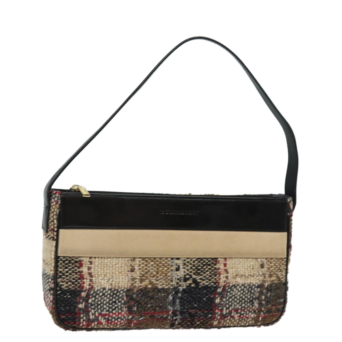 Burberry Luxury Nova Check Shoulder Bag Wool Auth Ep5128 Black Beige