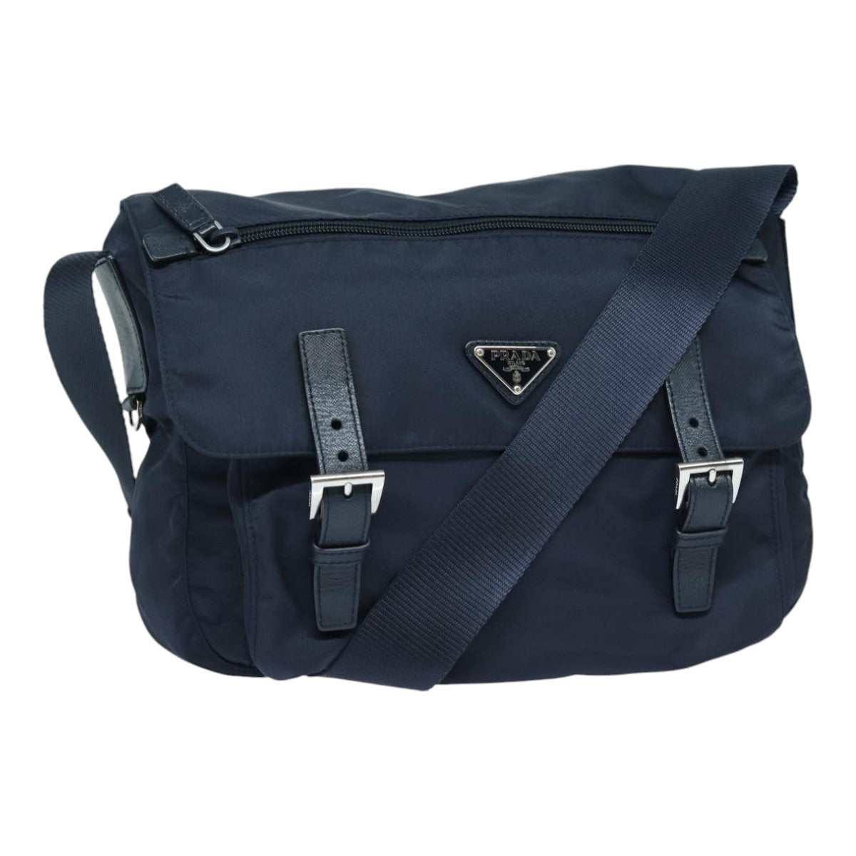 Prada Shoulder Bag Auth Nylon Silver Navy Silver Auth Ep5207
