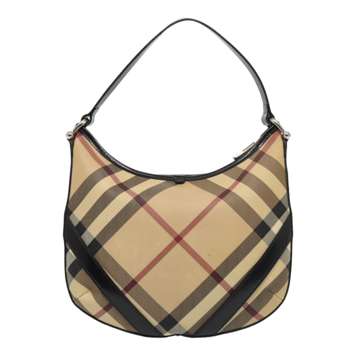 Burberry Luxury Nova Check Shoulder Bag Pvc Auth Ep5325 Beige Silver