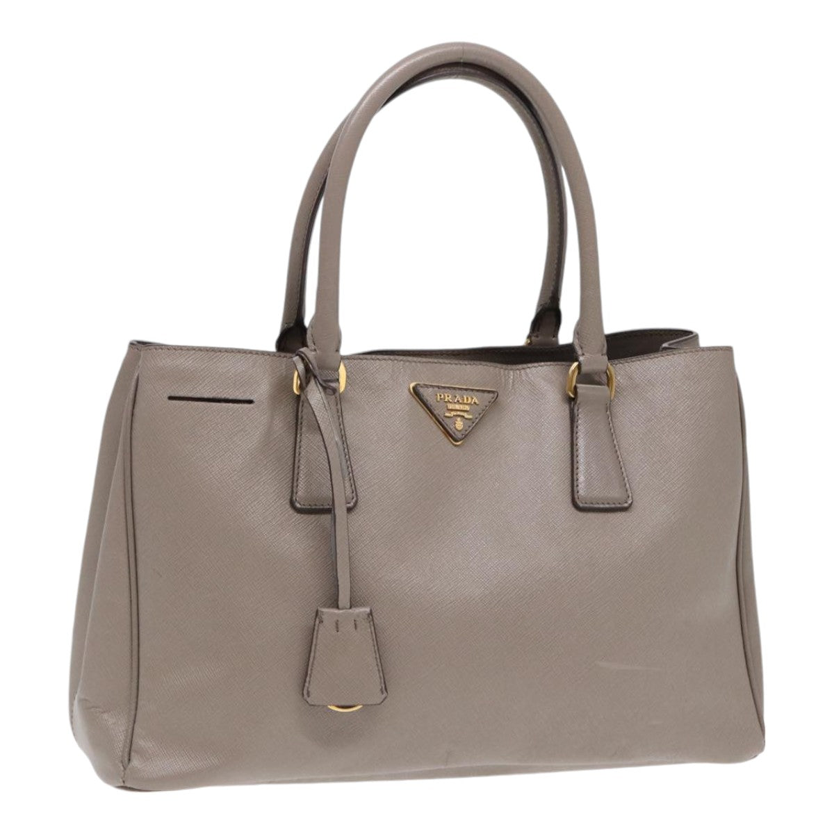 Prada Hand Bag Safiano Auth Leather Gold Gray Travel Bag