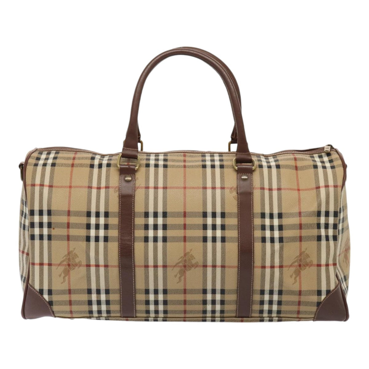 Burberry Luxury ss Nova Check Boston Bag Pvc 2Way Leather Beige Travel Bag Beige Auth Ep5370