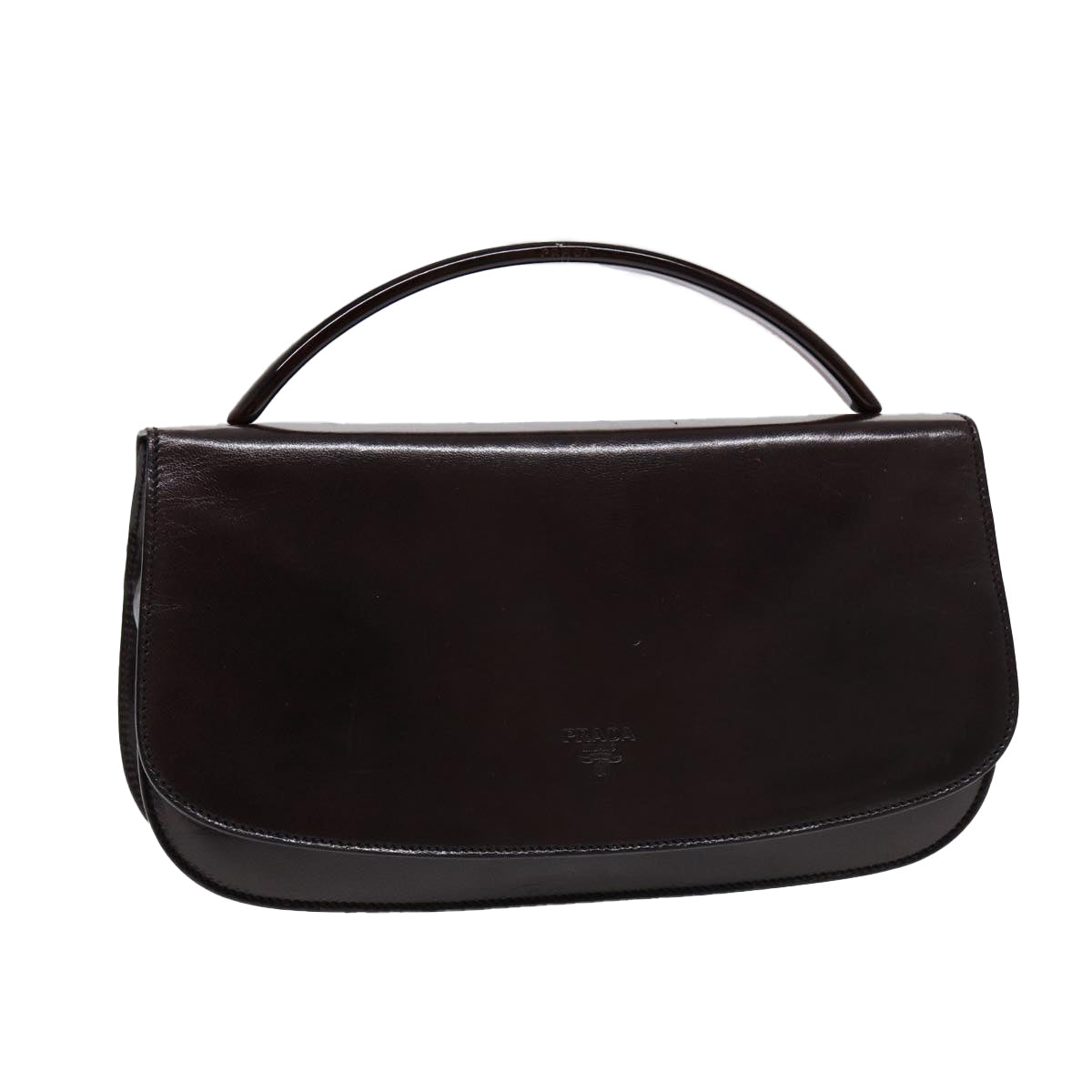 Prada Hand Bag Auth Leather Brown Silver Travel Bag