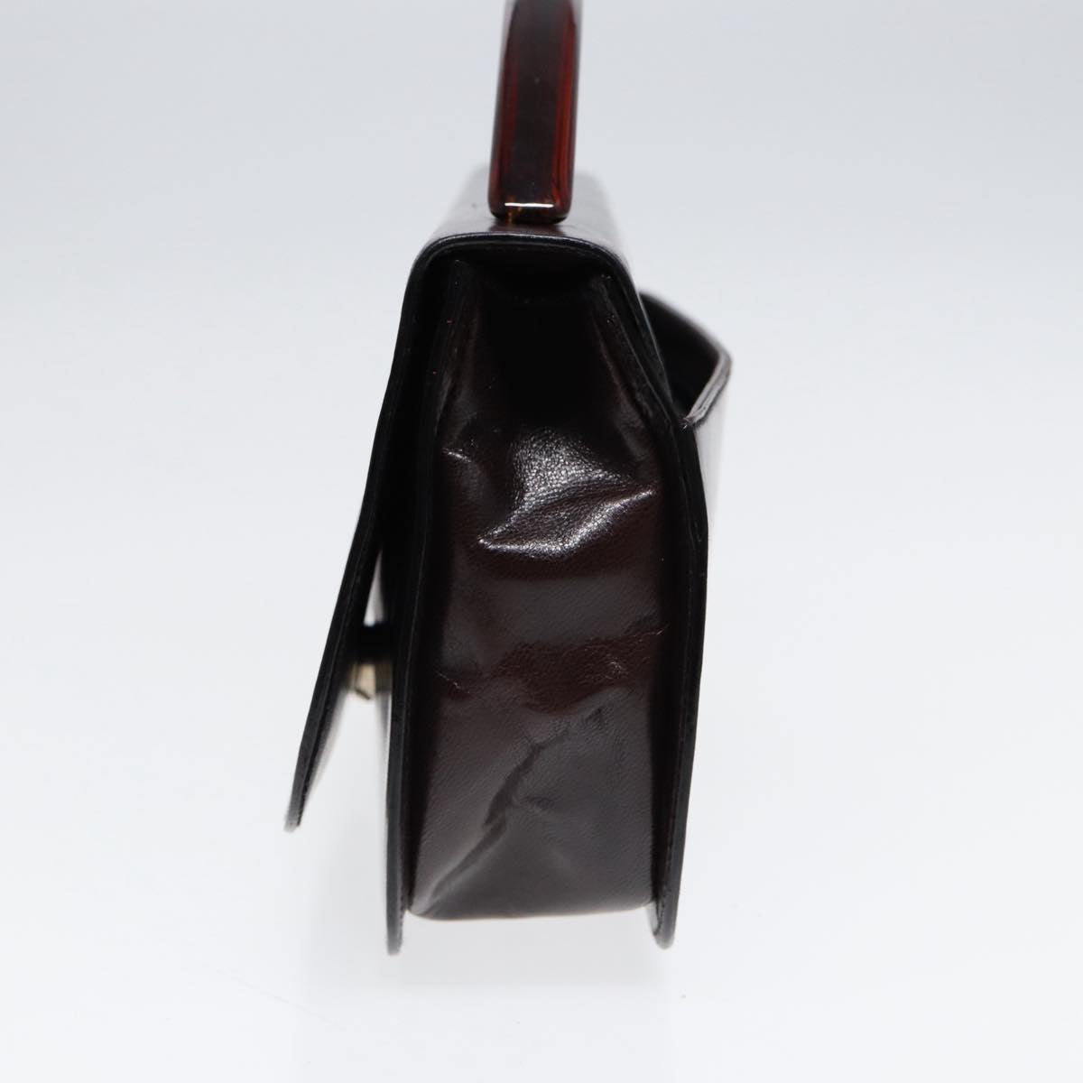 Prada Hand Bag Auth Leather Brown Silver Travel Bag