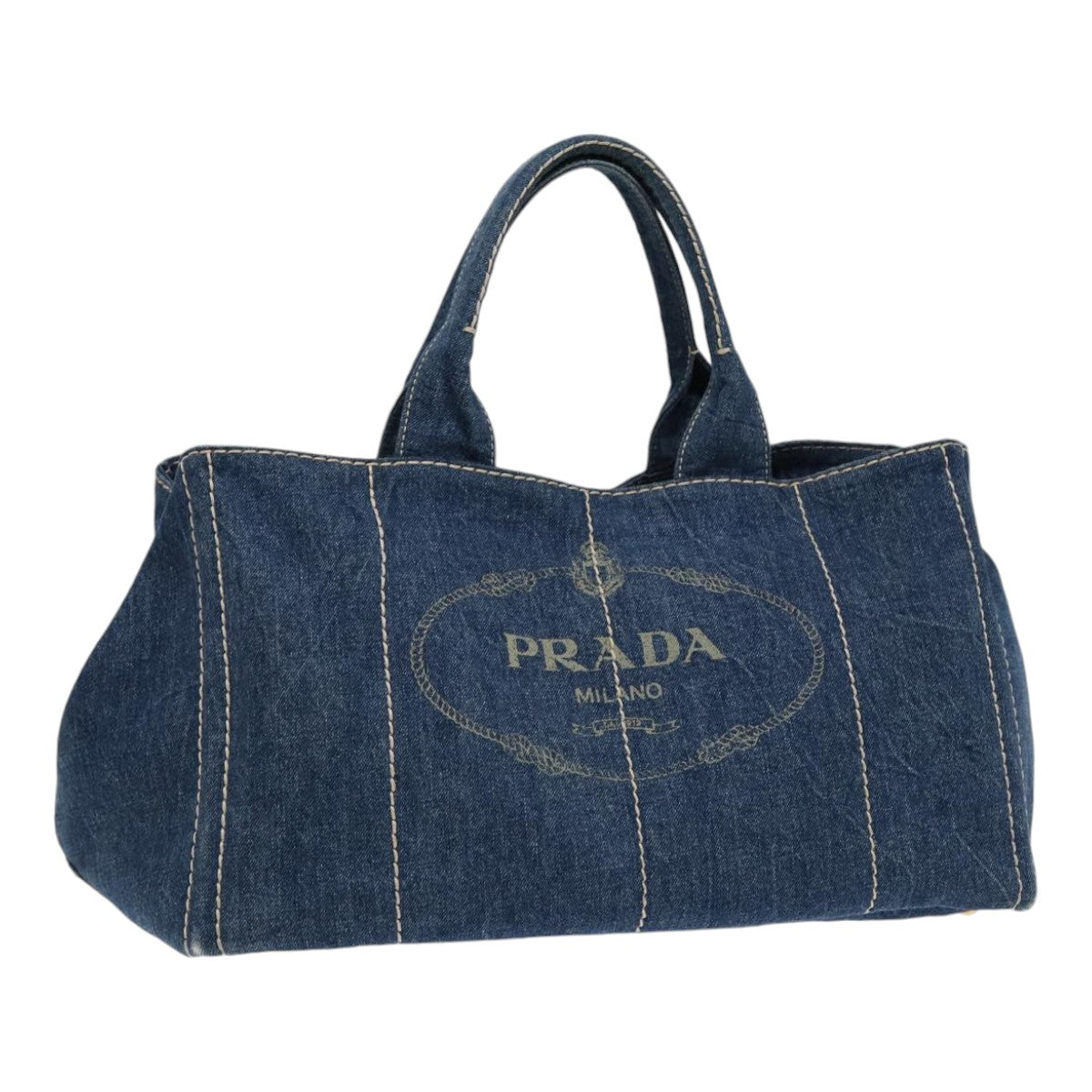 Prada Canapa Gm Hand Bag Auth Blue Gold Travel Bag
