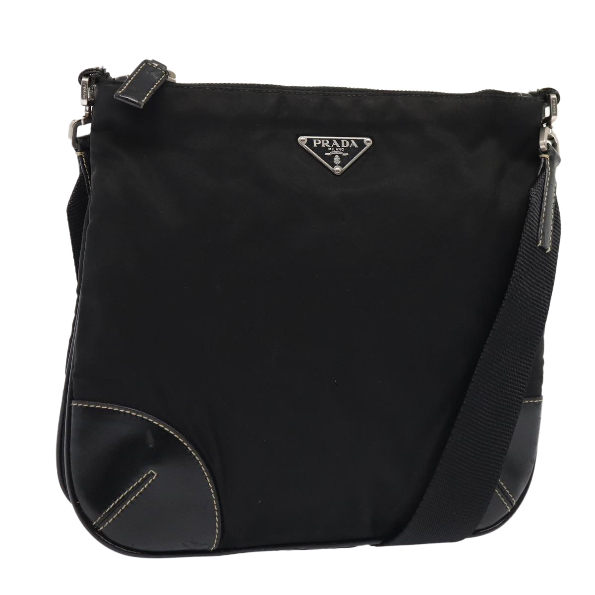 Prada Shoulder Bag Auth Nylon Black Silver Silver Auth Ep5420