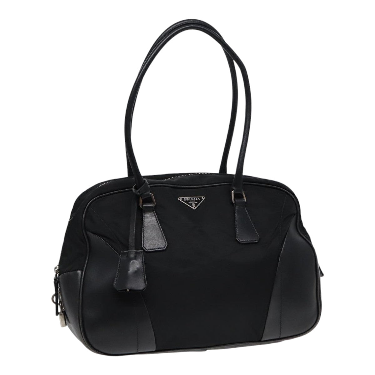Prada Shoulder Bag Auth Nylon Black Silver Silver Auth Ep5432