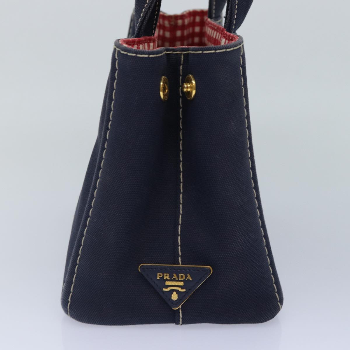 Prada Canapa Pm Hand Bag Auth Canvas Gold Navy Travel Bag