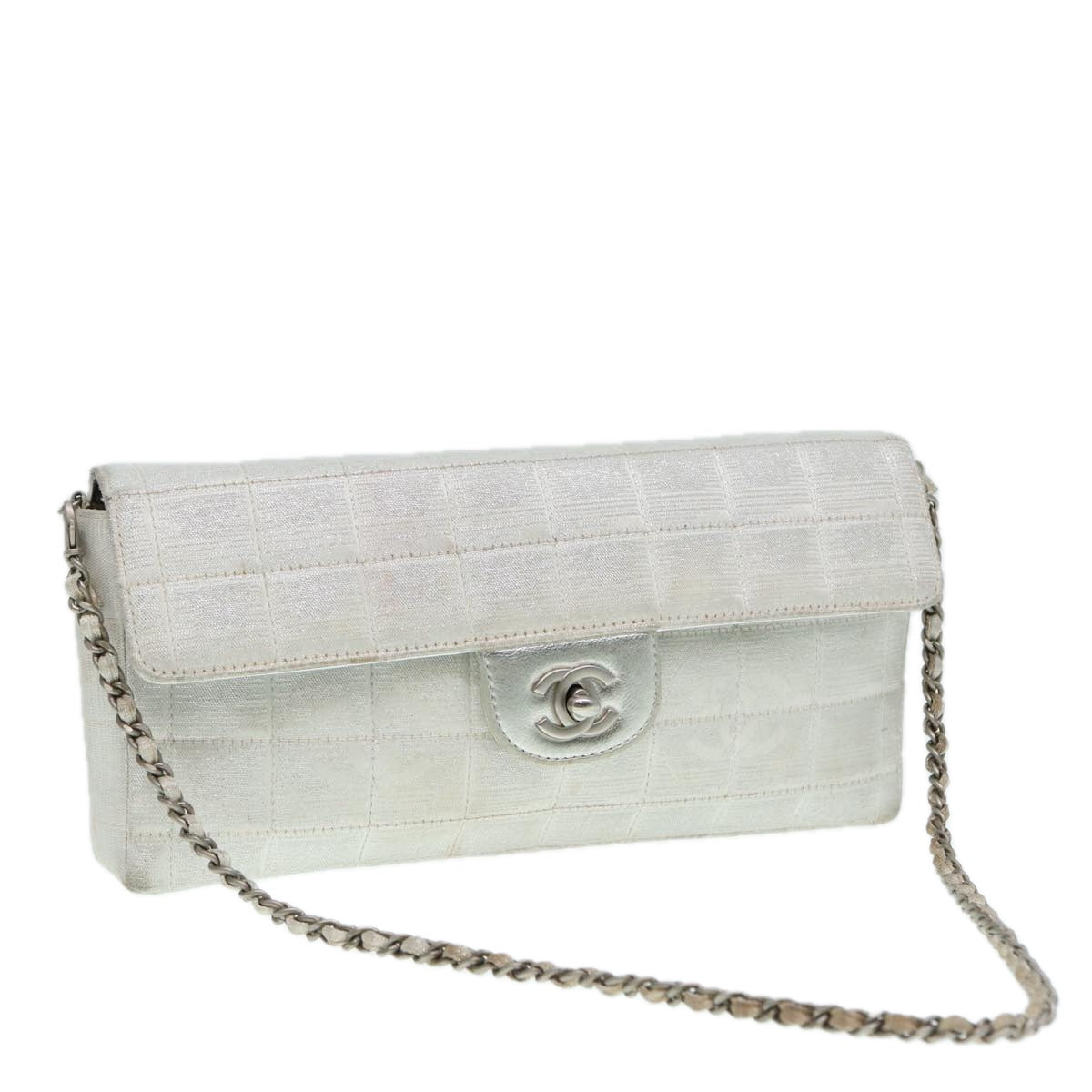 Chanel Chain New Travel Line Shoulder Bag Nylon Beige Silver CC Auth ep