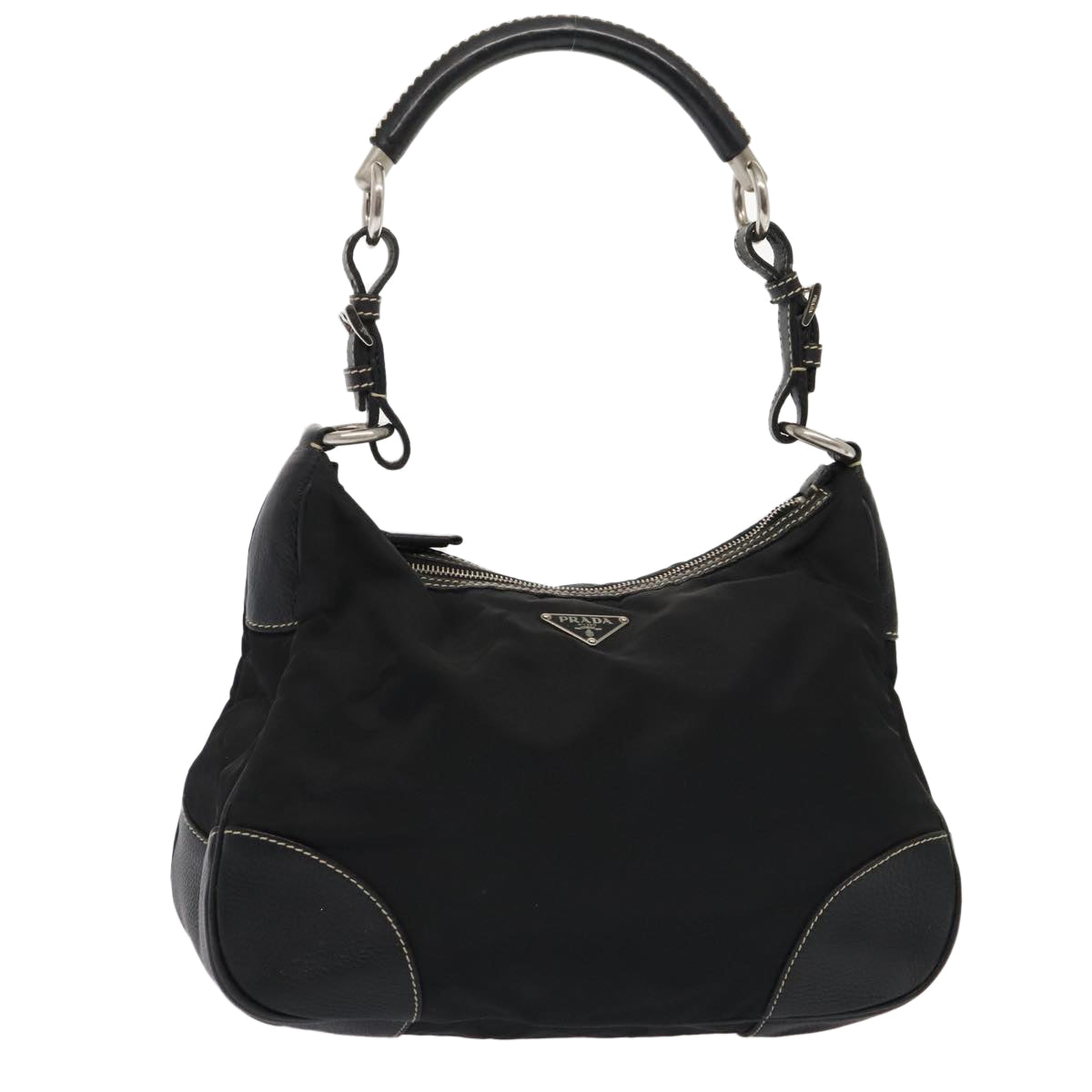 Prada Shoulder Bag Auth Nylon Black Silver Silver Auth Ep5537