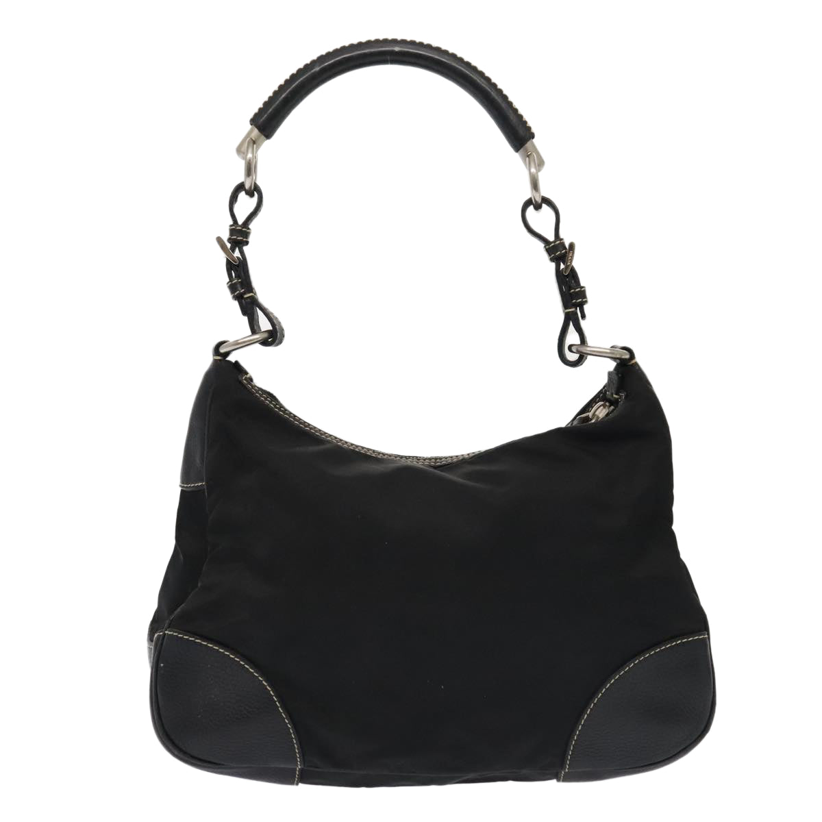 Prada Shoulder Bag Auth Nylon Black Silver Silver Auth Ep5537