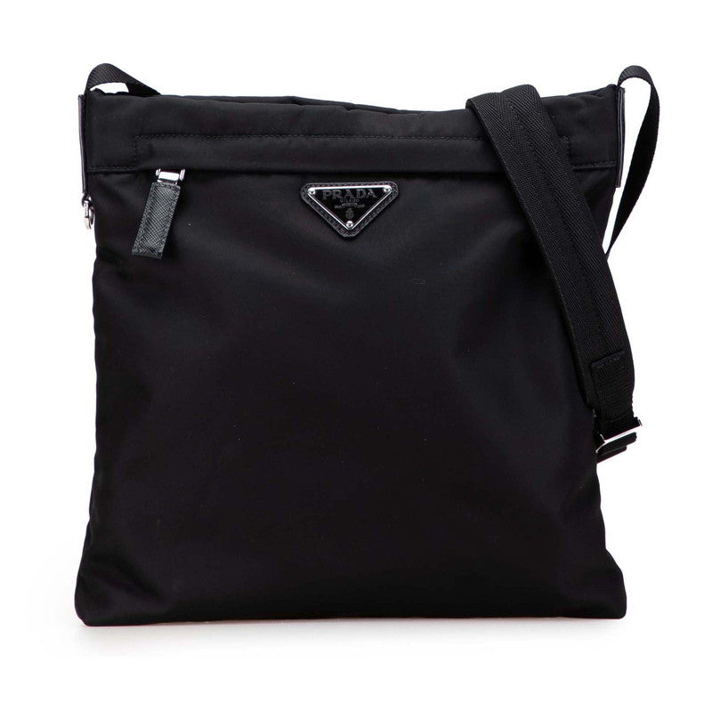 Prada Triangle Plate Shoulder Bag Leather Nylon Logo Leather Shoulder Bag