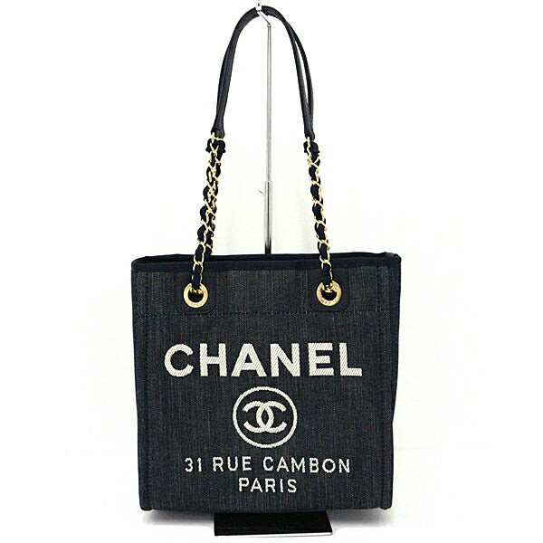 Chanel Cotton denim Navy Douville PM Tote Bag