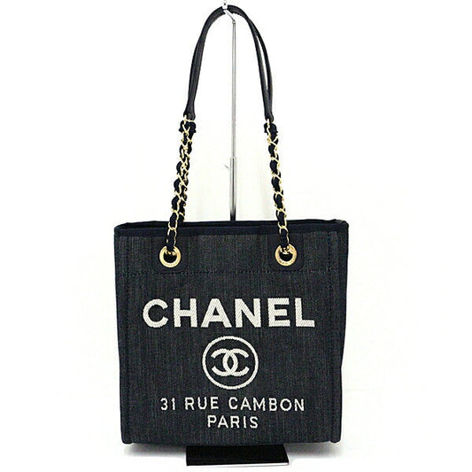 Chanel Cotton denim Navy Douville PM Tote Bag
