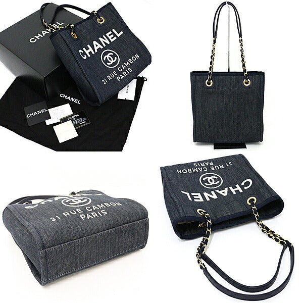 Chanel Cotton denim Navy Douville PM Tote Bag