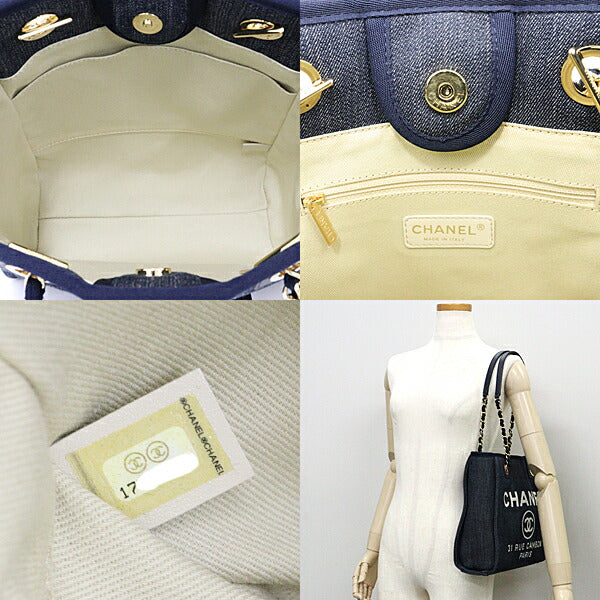 Chanel Cotton denim Navy Douville PM Tote Bag