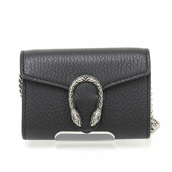 Gucci Coin palladium-tone hardware Dionysus coin Leather Black Chain Wallet Case