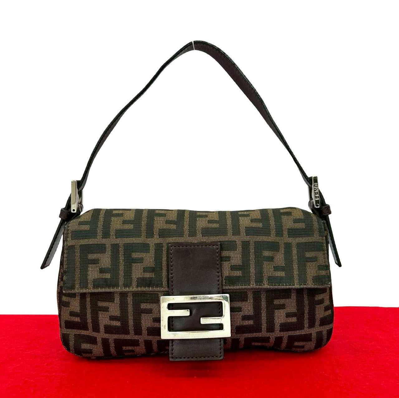 Fendi Mamma Baguette Handbag Leather Canvas Shoulder Bag
