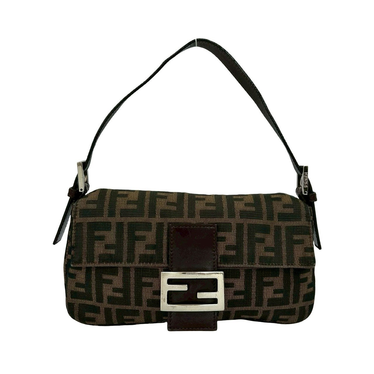 Fendi Mamma Baguette Handbag Leather Canvas Shoulder Bag