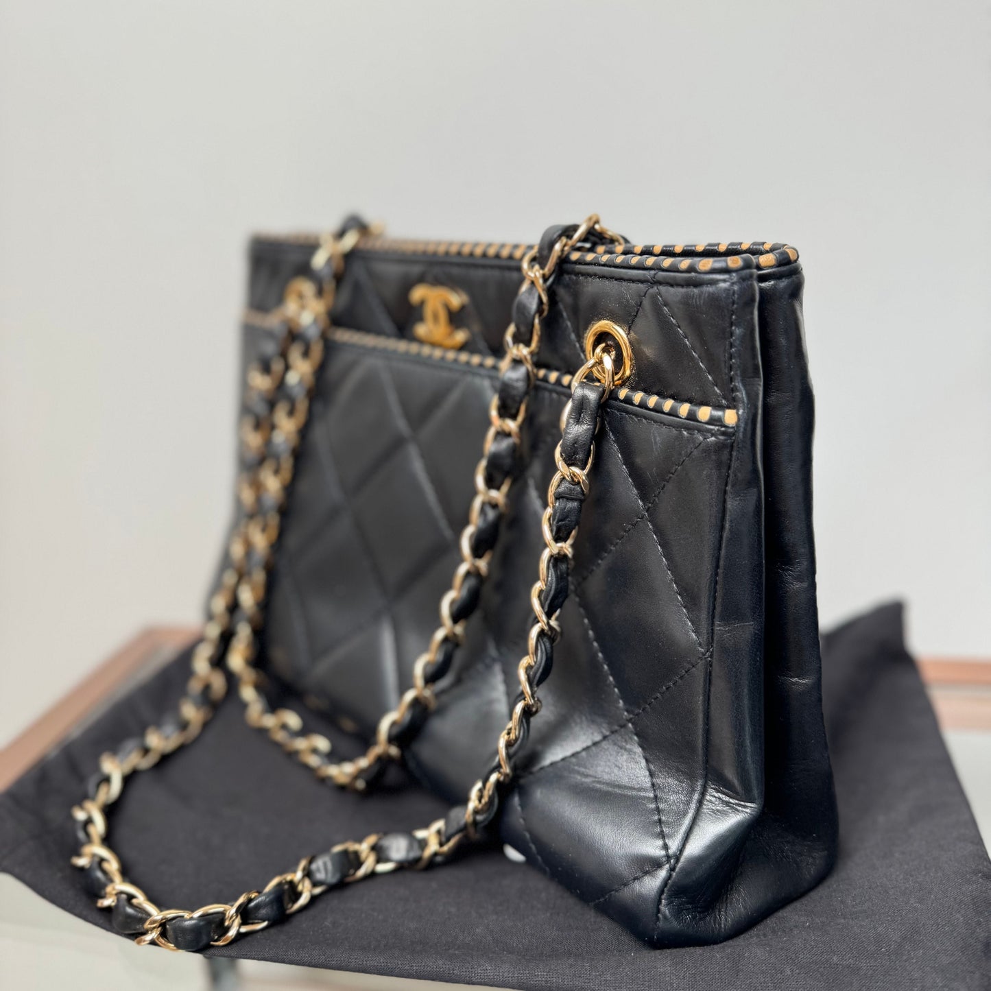Chanel Perforated Edge Tote - Black Shoulder Bags, Handbags eal