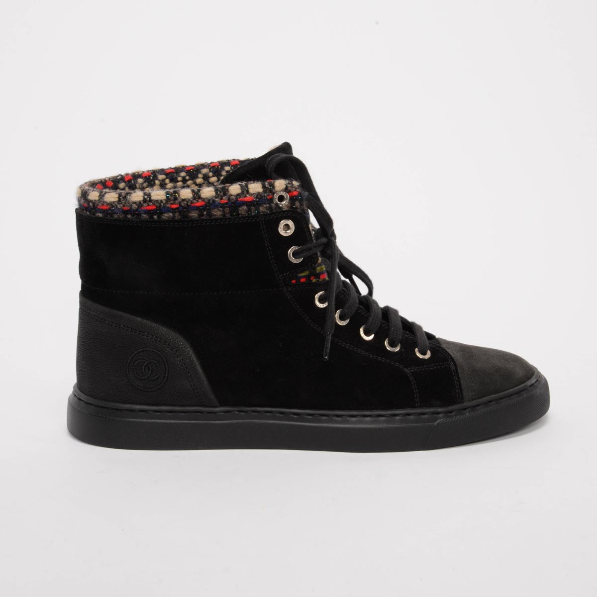 Chanel Black Tweed Hi Top Sneakers 40 for Women