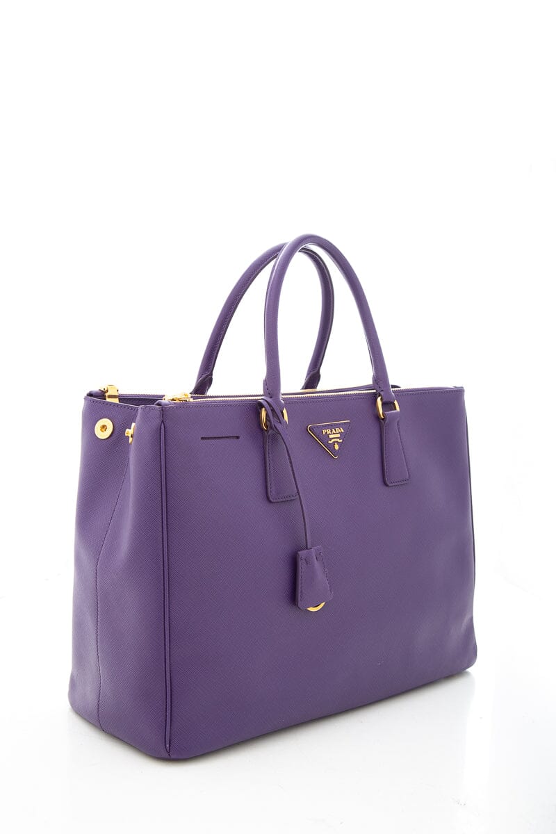 Prada Galleria Double Tote Leather Saffiano Purple Tote Bag