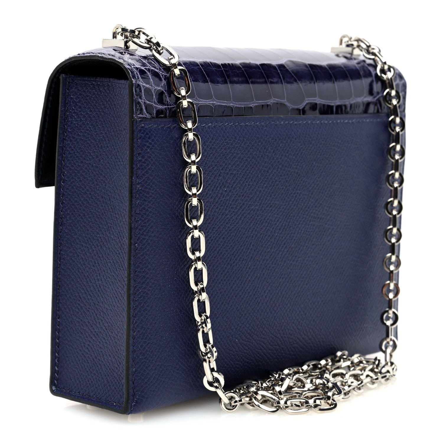 Hermes Epsom Shiny Alligator Verrou Chaine Bag Bleu Encre Black Mini Travel Bag