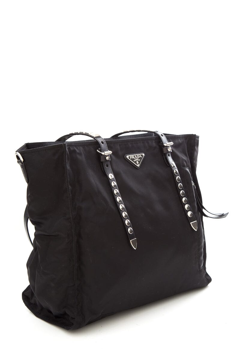 Prada Vela Studded Tote Nylon Tote Bag